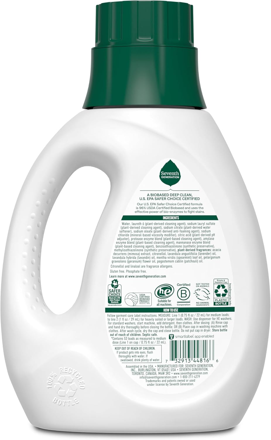 Seventh Generation Concentrated Laundry Detergent, Stain Fighting Formula, Fresh Lavender scent, 40 oz (53 Loads)