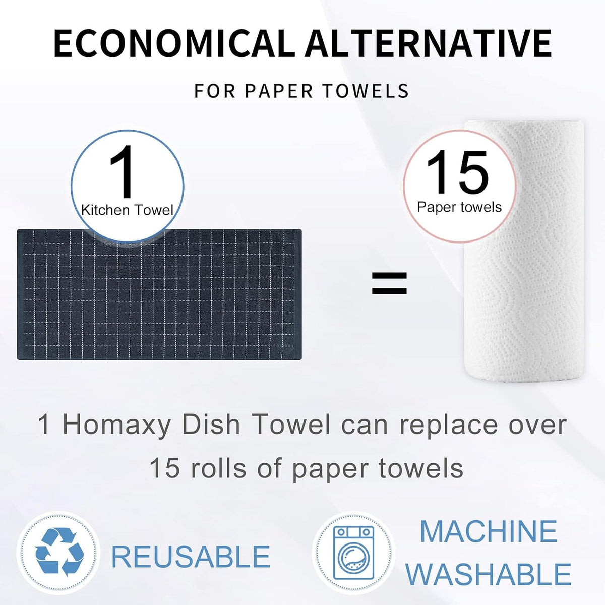 Homaxy 100% Cotton Terry Kitchen Towels, 6 Pack, Dark Grey