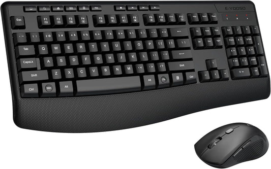 Wireless Keyboard and Mouse Combo, Full Size Ergonomic with Wrist Rest