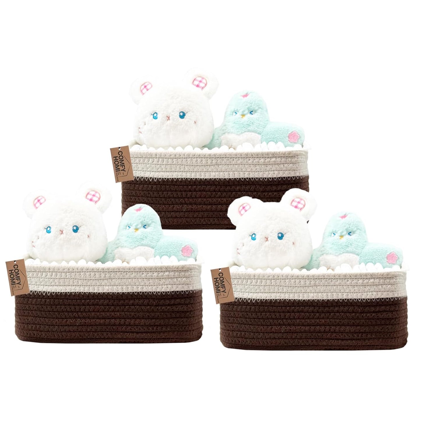 COMFY-HOMI 13" x 8.5" x 5.1" Storage Baskets for Organizing | Cotton Rope Woven Basket | Toy Storage Bin Box | Basket for Shelves, Closet Organizer Bin, Decorative Closet Shelf, 3 Pack