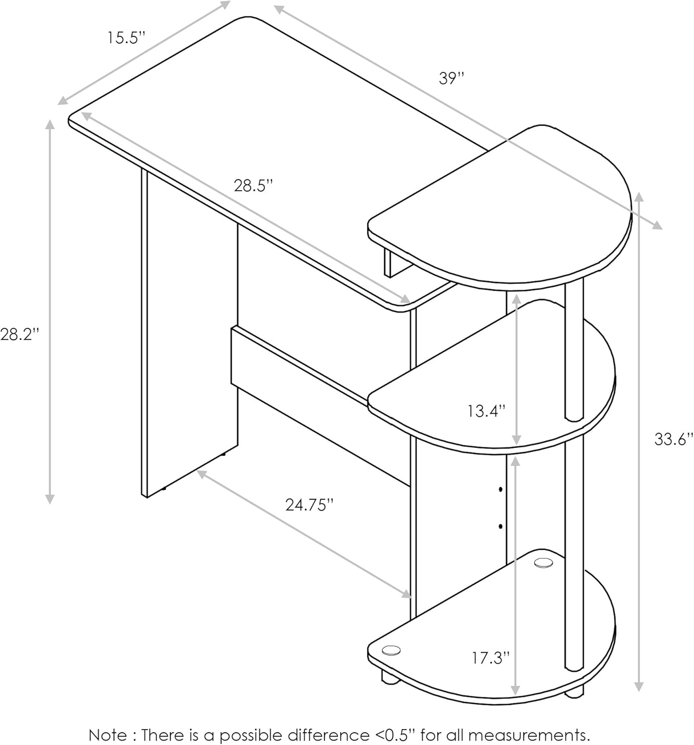 Furinno COMPACT Desk, 28.5" Wide Gaming Desk with Shelves, Computer Desk with Book Shelf, Office Desk for Home Office, Study Room, Dorm, Bedroom, Columbia Walnut