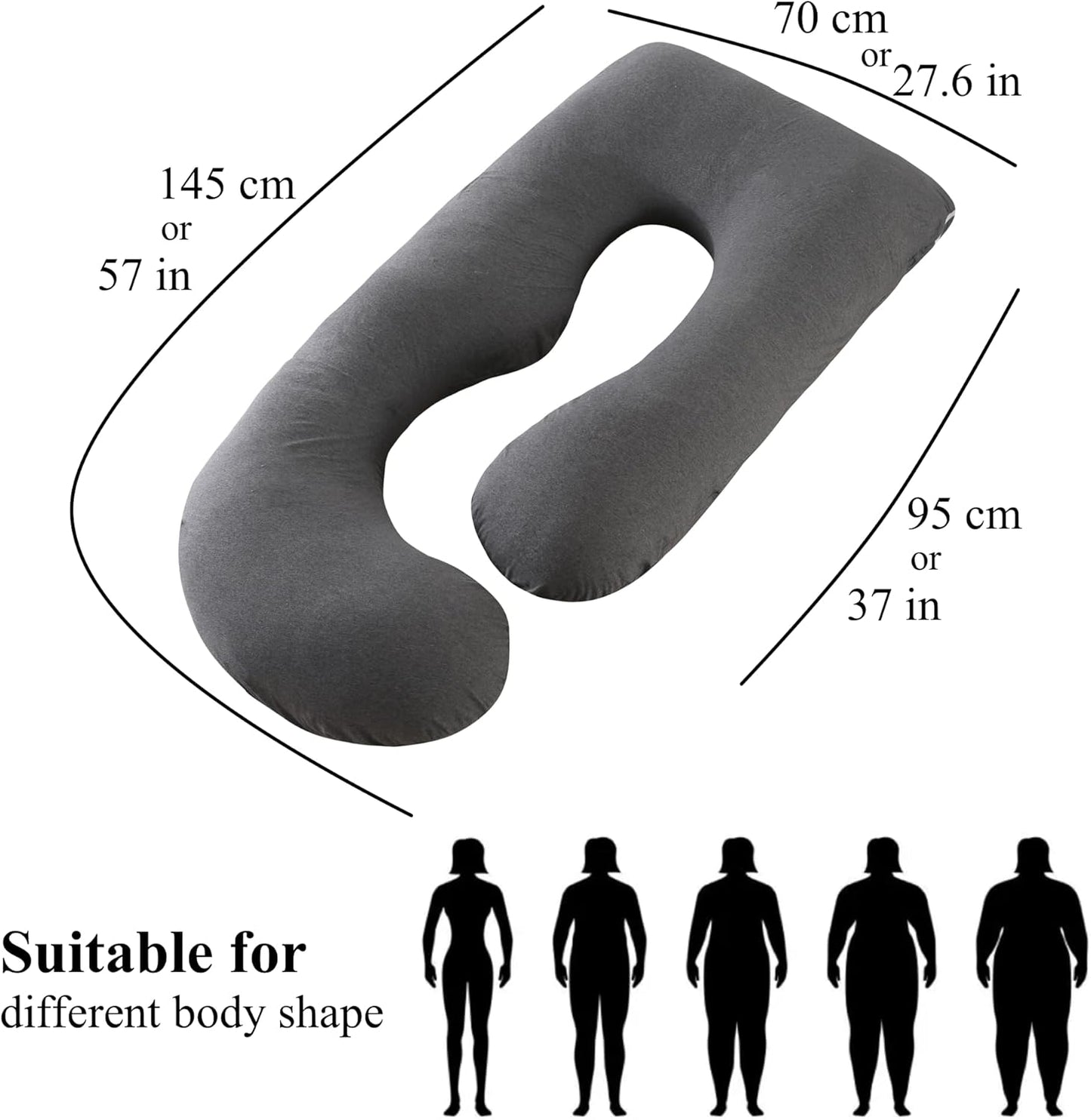 ALLOPERA Pregnancy Pillow, Full Body Maternity Pillow 57 inch, with Removable Washable Cover - Sleep Support for Legs, Back, Neck, Shoulder, HIPS, Belly for Pregnent Women, Velvet Cover(Dark Grey)