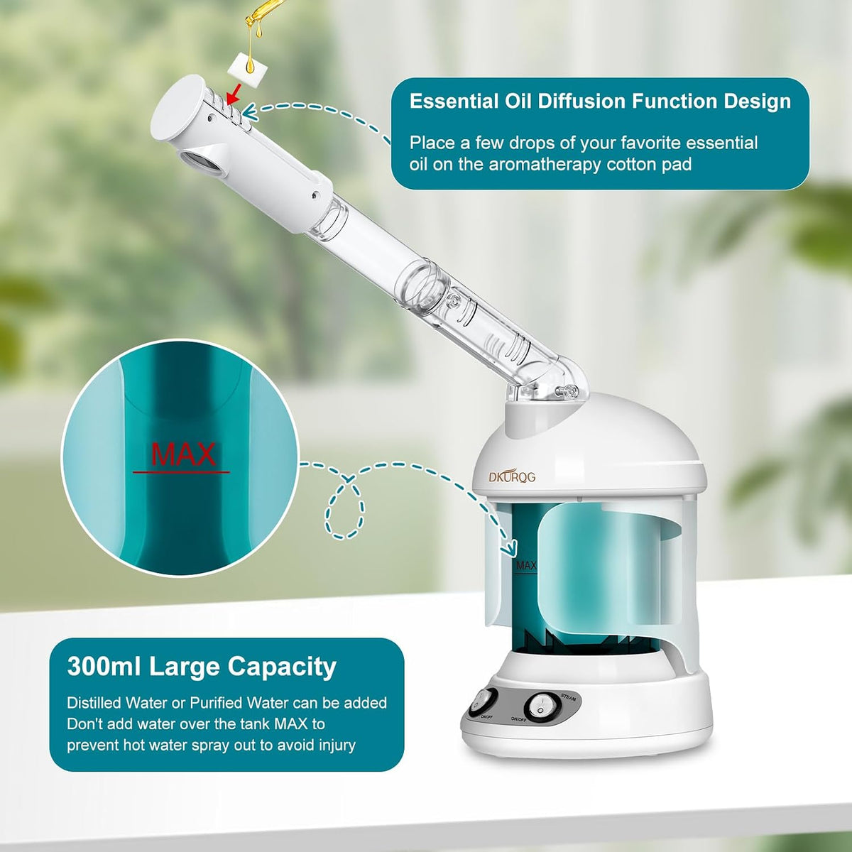 Facial Steamer with Extendable 360° Rotating Arm Blue
