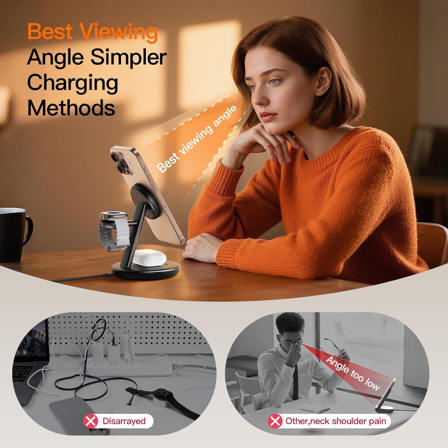 for Apple Watch 5W Fast Charger,15W • Silent •Not hot,3in1 Wireless Charging Station, Apple Mag-Safe Charger Stand,Fast Magnetic Wireless Charger Station for iPhone17-12 Series,Apple Watch Airpods
