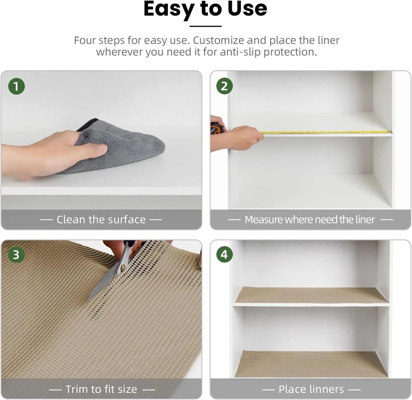 BAGAIL Non-Adhesive Shelf Liner, Thick Strong Grip Drawer Liners for Kitchen Cabinets, Heavy-Duty Easy Cut Cabinet Liners for Shelves, Pantry, Bathroom Cupboards - 12" x 20FT, Beige