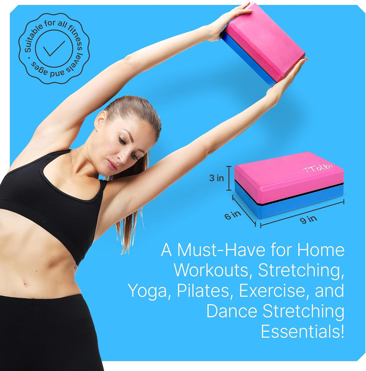 Yoga Blocks 2 Pack with Strap and Guide – Soft Non-Slip EVA Foam Blocks