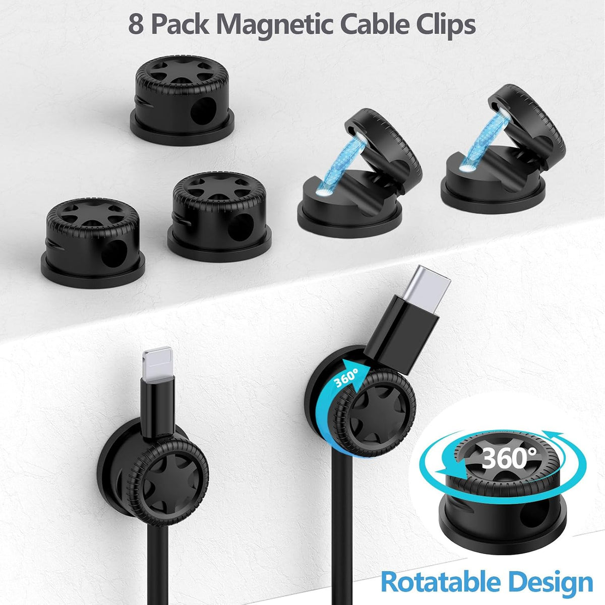 ELII 328Pcs Cable Management Kit, 8 Magnetic Cable Holder 69 Cable Clips