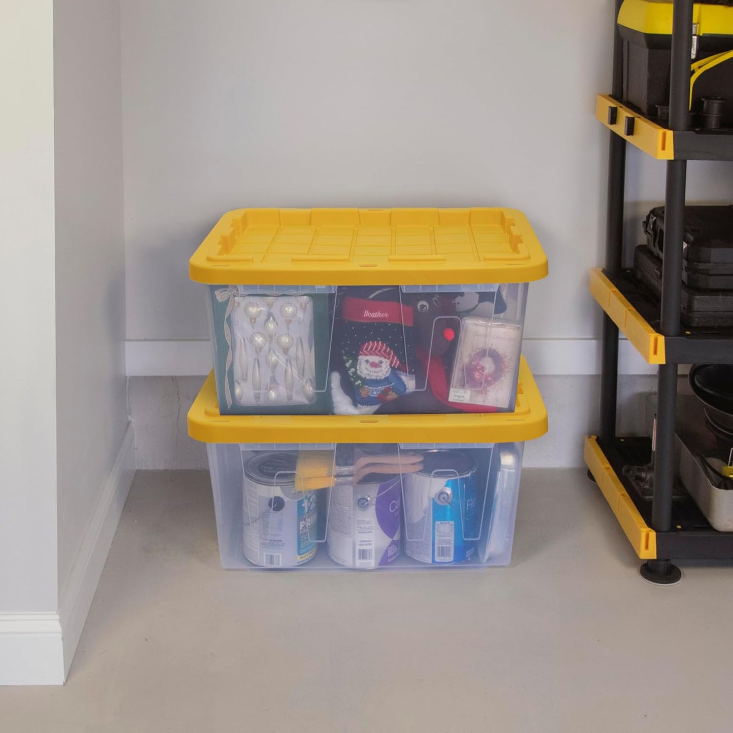 CX 27-Gallon Heavy Duty Clear Stackable Storage Bins with Lids, 4 Pack