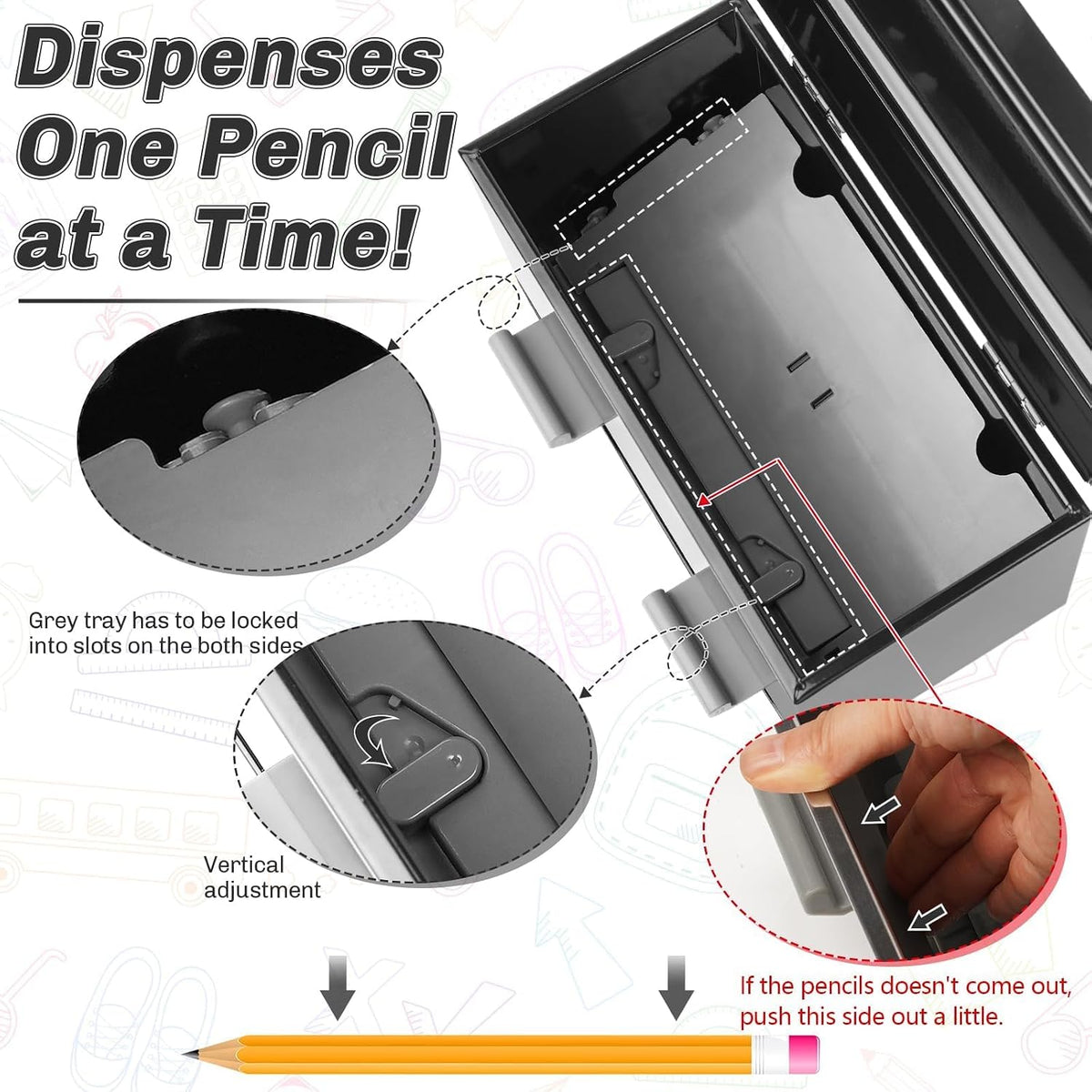 Pencil Dispenser for Classroom, Stainless Steel Pen Holder, Black