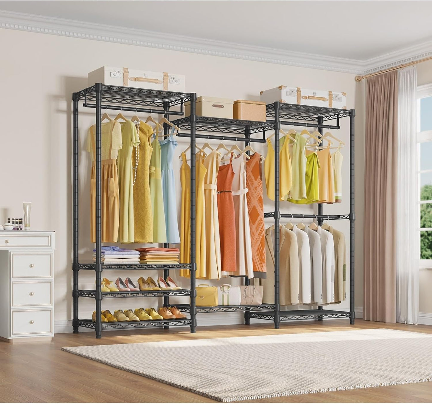 VIPEK V5 Heavy Duty Clothes Rack, Portable Closet Wardrobe with 4 Hanging Rods & 8 Shelves, Freestanding Adjustable Garment Rack for Bedroom, Walk-in Closet, 890 lbs Capacity, Black, 68.9" L