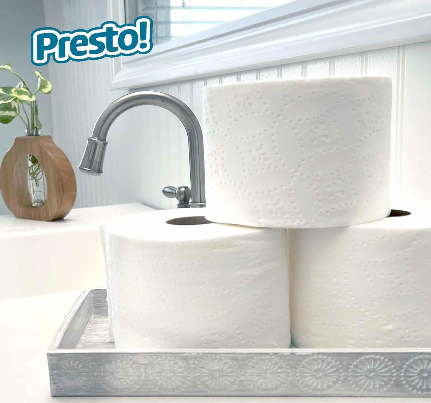 Amazon Brand - Presto! 2-Ply Ultra-Soft Toilet Paper, 12 Family Mega Rolls = 60 Regular Rolls, Unscented, 313 Sheets Per Roll