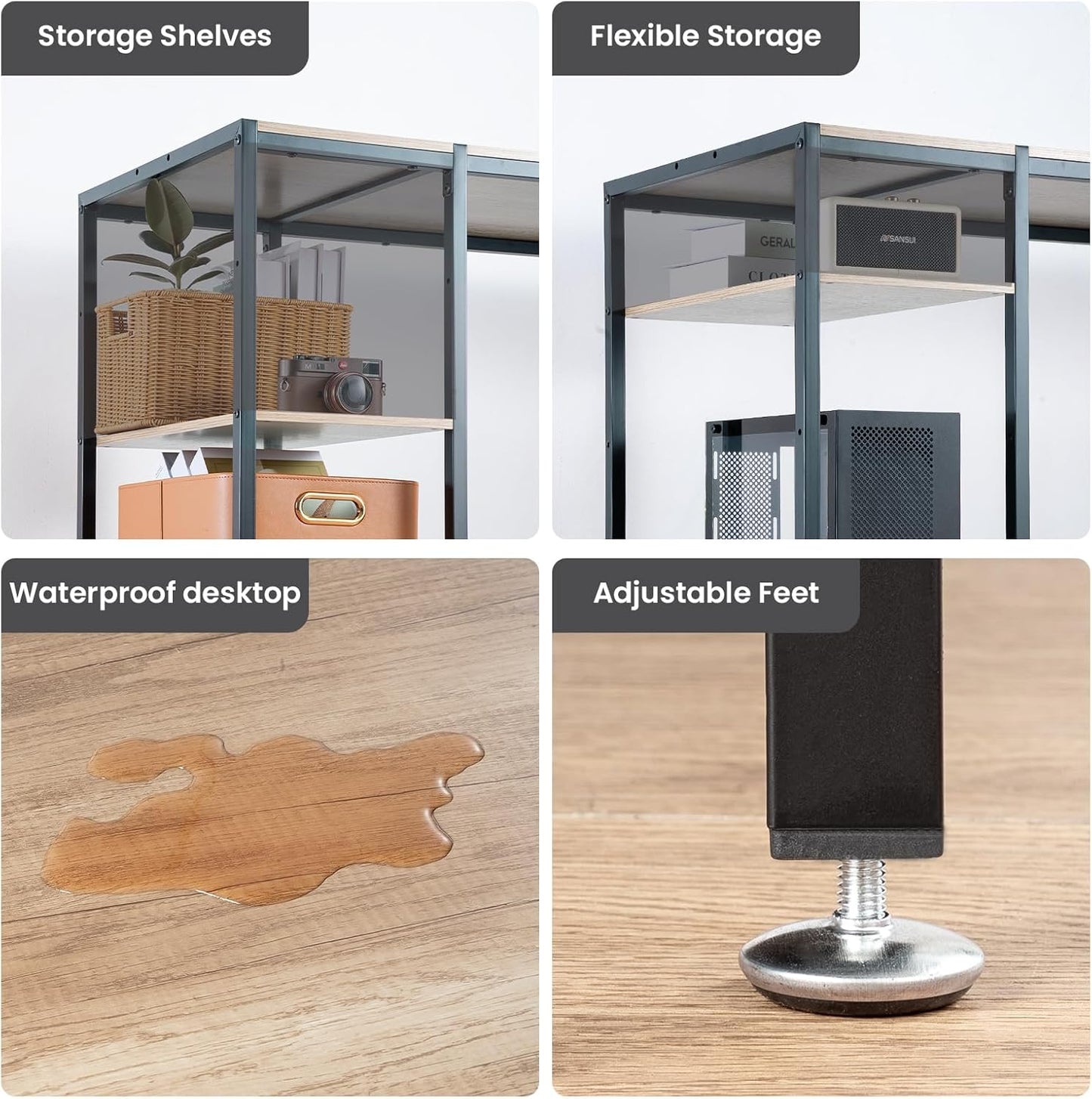 MINOSYS Gaming/Computer Desk - 47” Home Office Small Desk with Monitor Stand, Rustic Writing Desk for 2 Monitors, Adjustable Storage Space, Modern Design Corner Table.