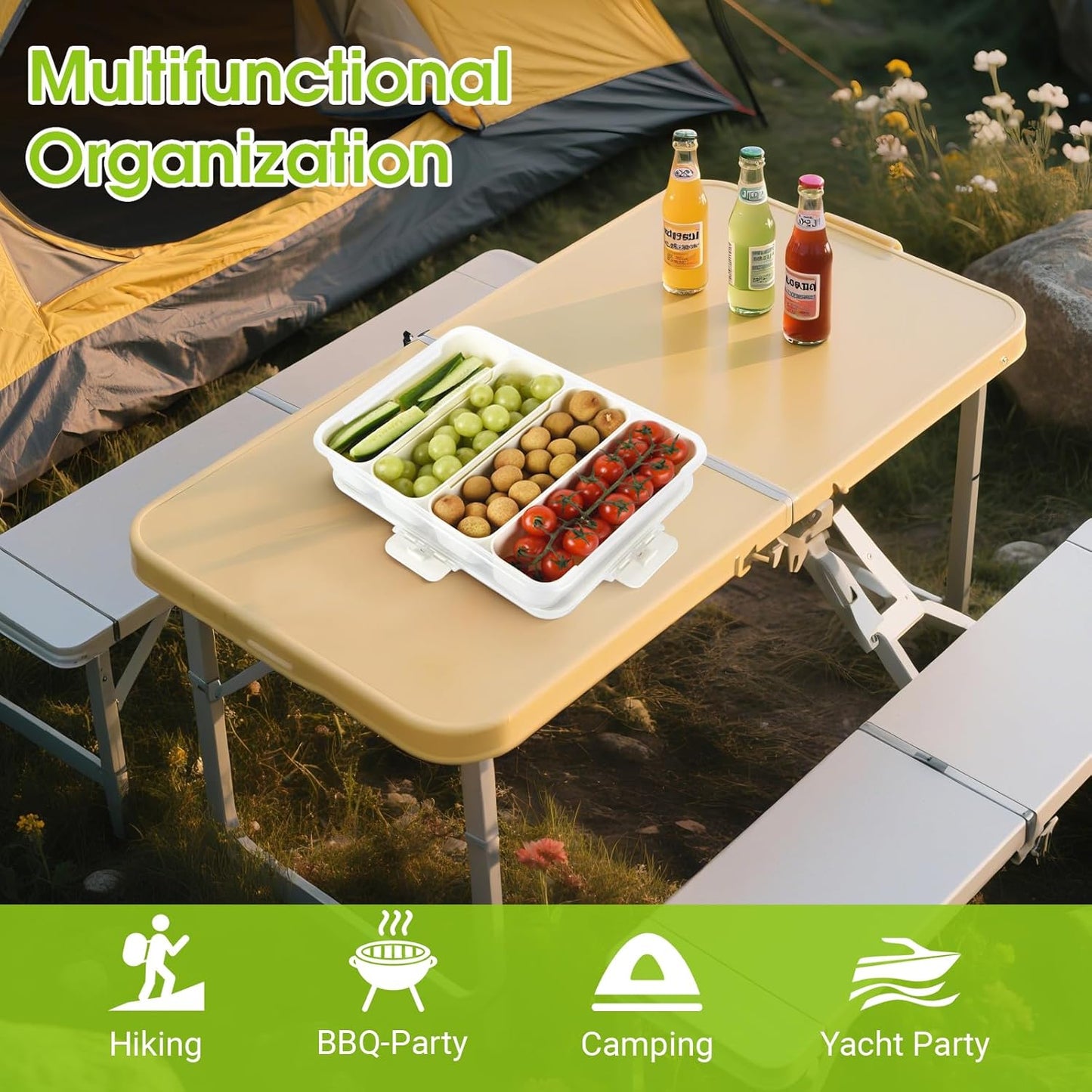 Snackle Box Container,Divided Serving Tray with Lid,4 Compartment Travel Snack Container,Fruit Veggie Tray with Lid for Fridge Fresh Keeping,Multipurpose Storage Box for Picnic,Party,Travel