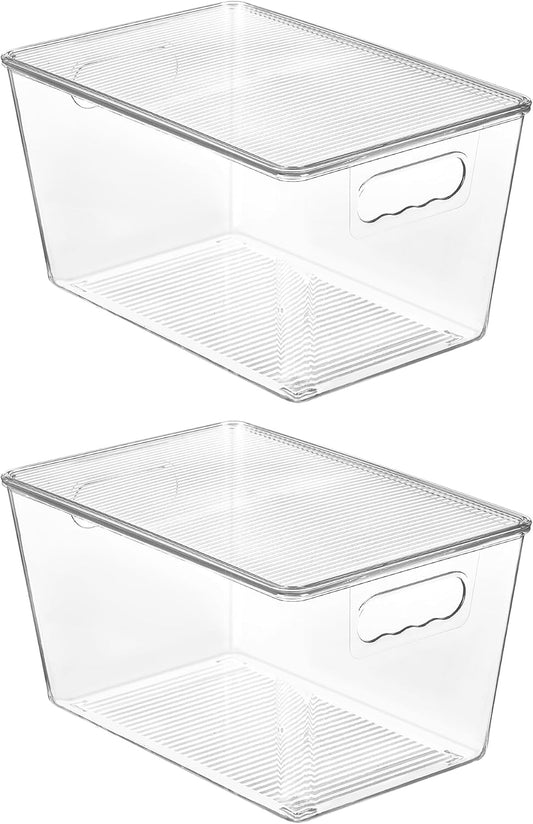 Vtopmart 2 Pack Clear Stackable Storage Bins with Lids and Handles, Large