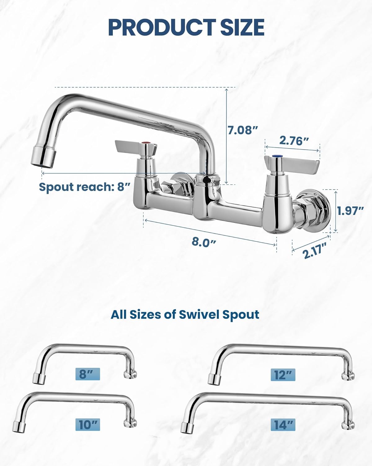 Airuida Wall Mount Commercial Kitchen Faucet,8 Inch Swivel Spout,8 Inch Center Utility Sink Faucet with Dual Handles,Solid Brass 360° Swivel Spout,Commercial Sink Faucet for Kitchen Laundry,Chrome