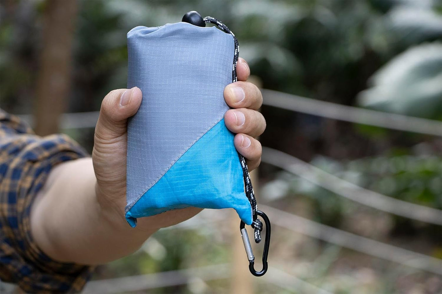 Orga'Neat Pocket Picnic Blanket, Beach Mat Waterproof Sandproof, Compact Lightweight Small Tarp for Camping, Hiking, Backpacking, Festival, Travel, Foldable in Bags (Grey/Blue, 55"x60")