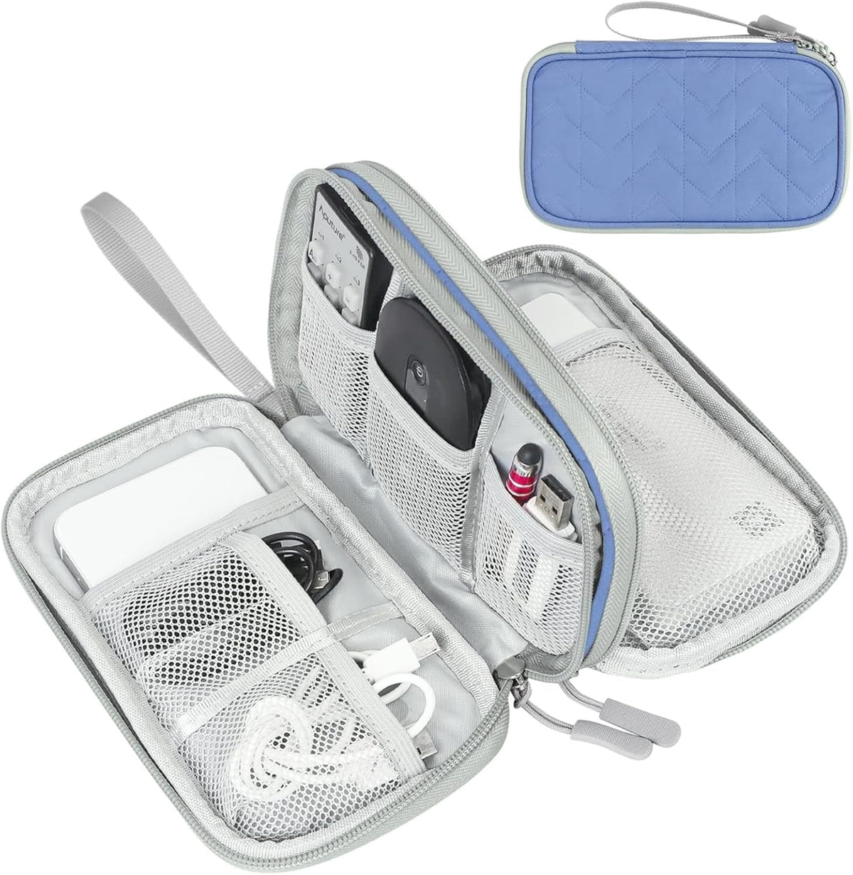 FYY Travel Cable Organizer Pouch Electronic Accessories Carry Case Portable Waterproof Double Layers All-in-One Storage Bag for Cord, Charger, Phone, Pattern Blue