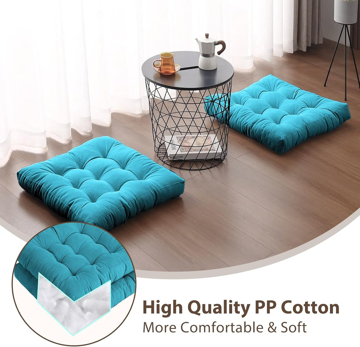 Tiita 22 Inch Square Floor Cushions, Floor Pillow for Sitting, Blue
