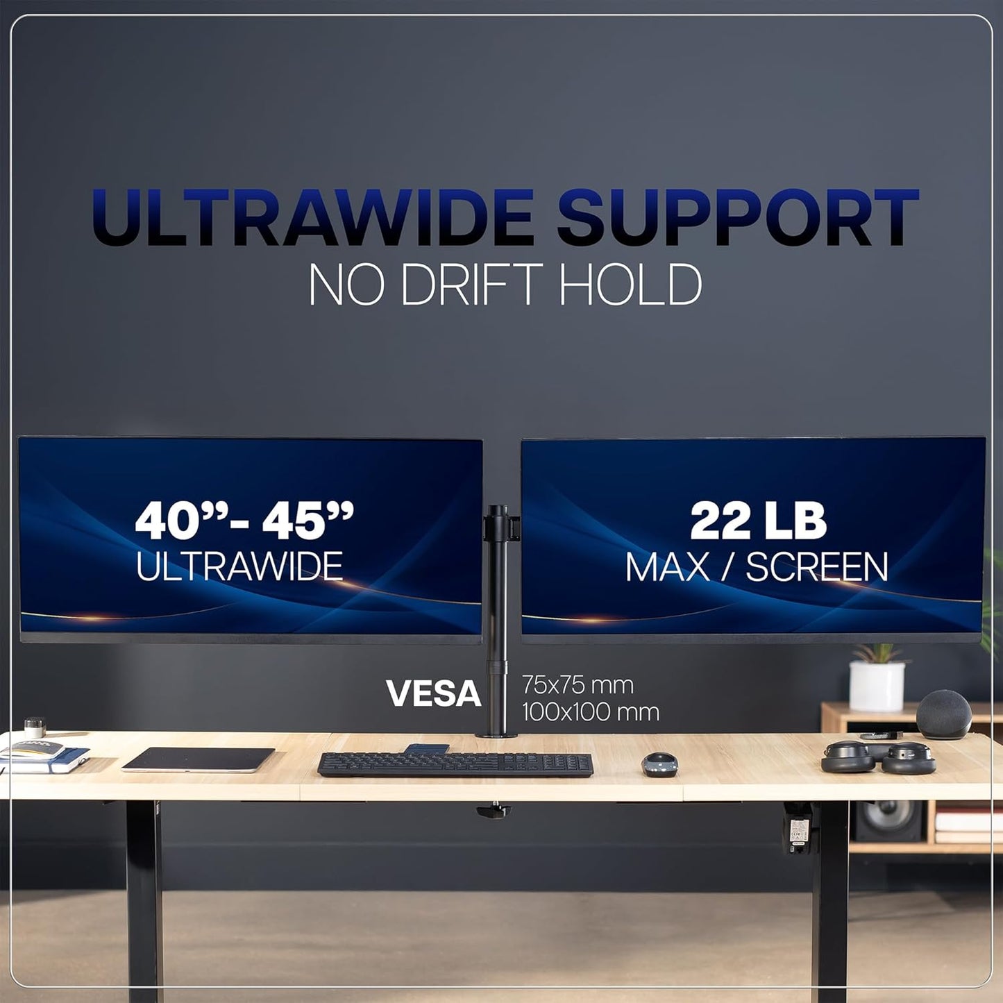 VIVO Premium Dual Ultra Wide LCD LED 27 to 38 inch Monitor Desk Mount, Heavy Duty, Adjustable Telescoping Arms, Flush Wall Setup, Fits 2 Screens, Black, STAND-TS38C