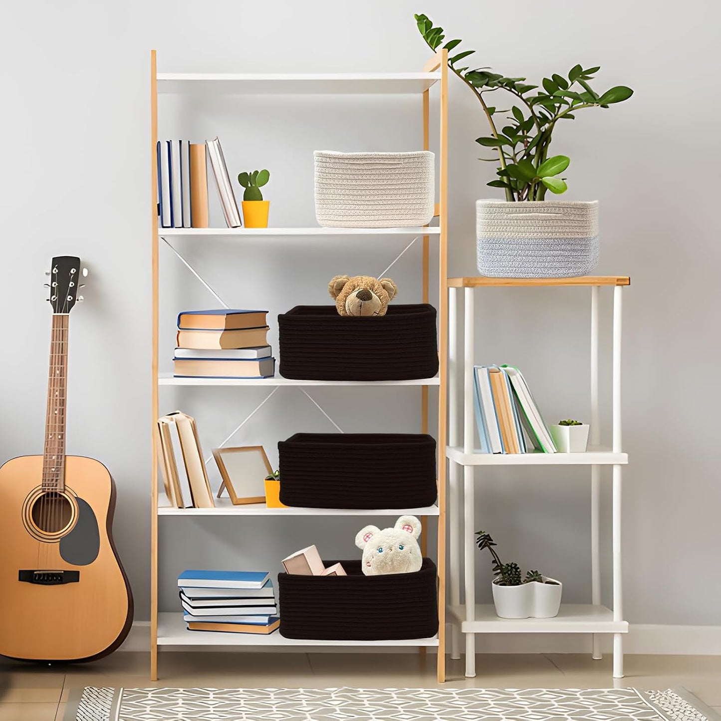 COMFY-HOMI 13" x 8.5" x 5.1" Storage Baskets for Organizing | Cotton Rope Woven Basket | Toy Storage Bin Box | Basket for Shelves, Closet Organizer Bin, Decorative Closet Shelf, 3 Pack