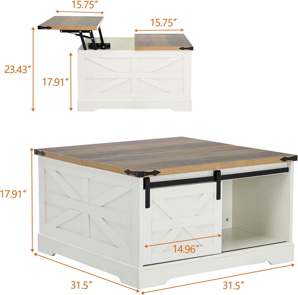 Farmhouse Lift Top Coffee Table, Wood Square Coffee Table