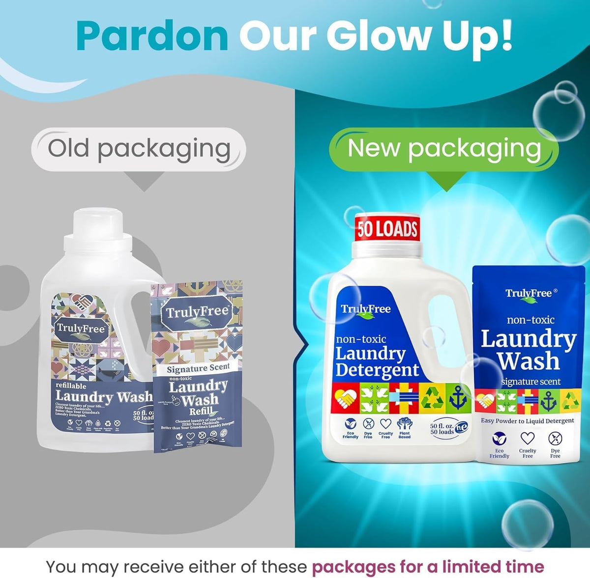 Truly Free Natural Laundry Detergent - 3 Pack + 1 Refillable Jug, 150 Loads