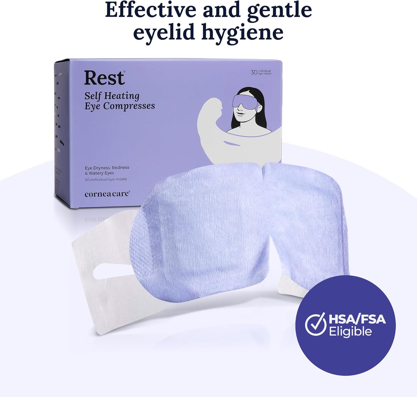 CorneaCare Rest: Self Heating Warm Compress for Dry Eyes | Heated Eye Mask for Fast Relief | Steam Mask for Stye Treatment | No Microwave or Washcloth Needed | Travel Ready Warm Compress | 30 Count