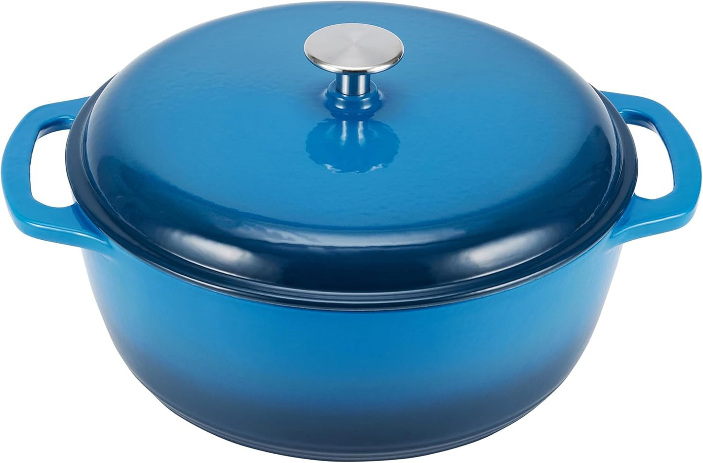 Amazon Basics Enameled Cast Iron Dutch Oven Pot with Lid, Round, Dual Handles, Heavy-Duty, Oven Safe for Baking, Roasting, Stews, 6-Quart, Blue