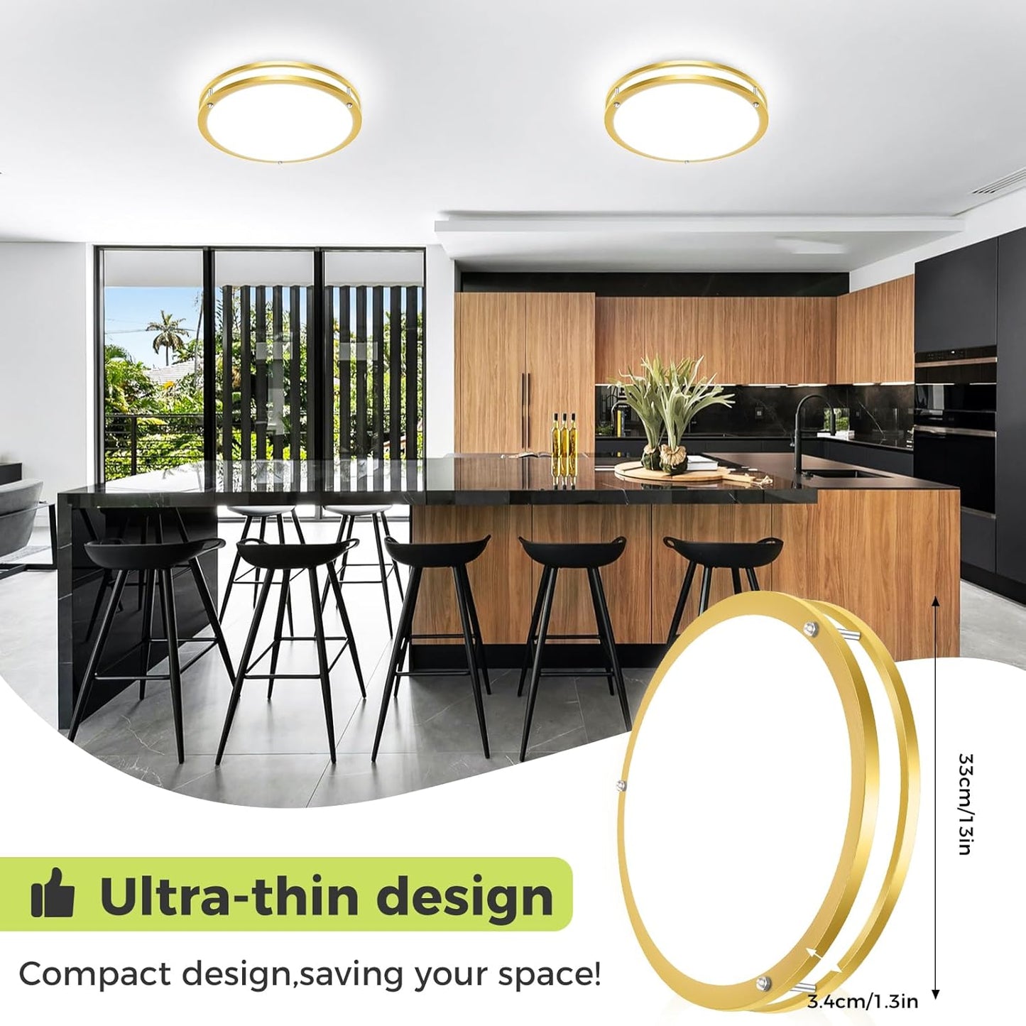 hepside 2 Pack Flush Mount Ceiling Light Fixture, Dimmable & 5Color Temperatures Ceiling Light Black, 13inch 24W 3000K 3500K 4000K 5000K 6500K Adjustable Ceiling Lamps for Bathroom Bedroom Hallway