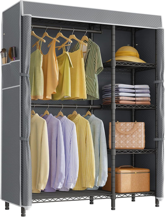 VIPEK V7C Portable Closet for Hanging Clothes Heavy Duty Rack with Cover | 5 Tiers Adjustable Wire Shelving, Load 670lbs, Double Hanging Rods, Polyester Cover, Space-Saving for Bedroom, Black