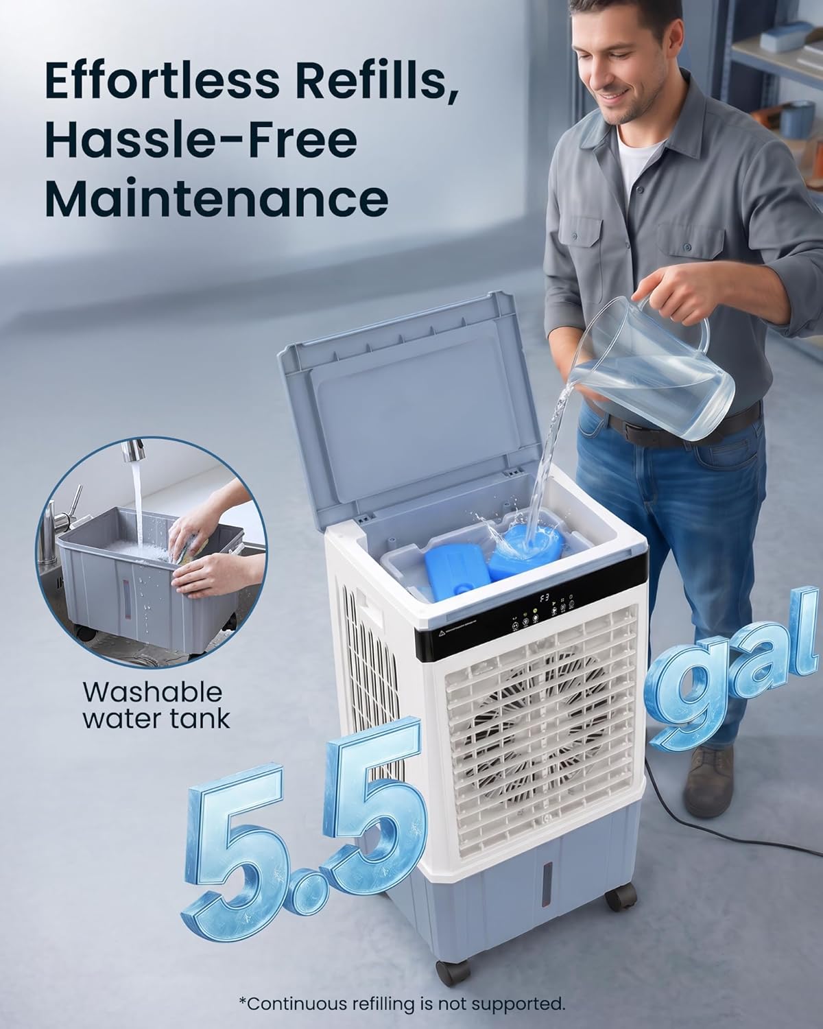 Air Choice Swamp Cooler, 3000CFM 31" Evaporative Air Cooler, 5.5Gal Removable Tank & 4 Ice Box, 120° Oscillation, 3 Speeds, Remote, 12H Timer, 3-in-1 Air Cooling Fan for Outdoor, Office, Bedroom, Blue