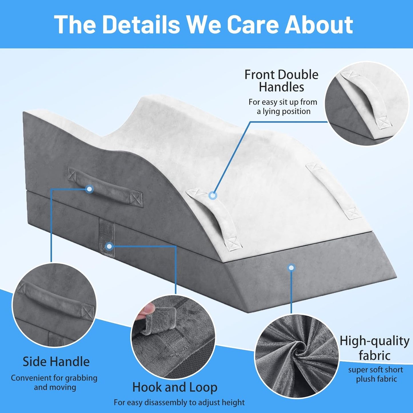 Leg Elevation Pillows, Wedge Pillow for After Surgery, Memory Foam Leg Support Adjustable, Comfort Care for Back Knee Hip Ankles Pain, Knee Pillow for Sleeping Blood Circulation Dark Grey & White