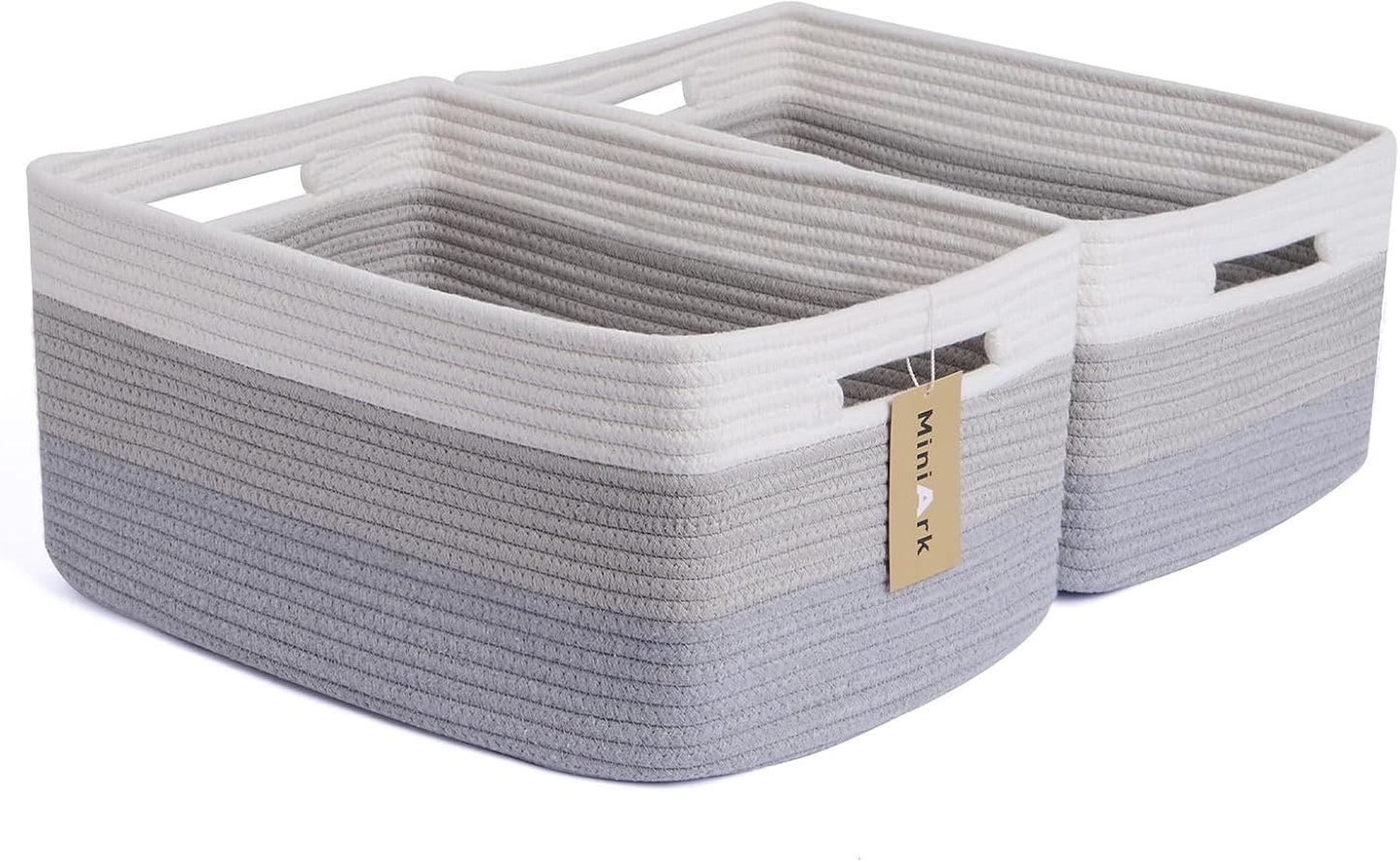 MiniArk Large Storage Baskets for Shelves, 17 x 13 x 7.5” Closet Organizers Bins for Clothes Blanket Towels, Baby Nursery, Toy Baskets Box, Woven Rope Baskets, 2 Packs Gradient Grey