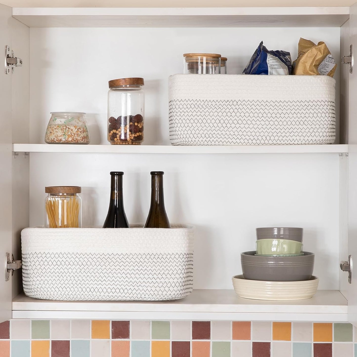 OIASKET Storage Baskets for Organizing 3 Pack, Woven Baskets for Shelves, | Closet Organizer Bins with Handle, Empty Gift Basket, Toy Storage for Toys, Blankets, Towels, Clothes, Books, 15"x11.42"x6.7"