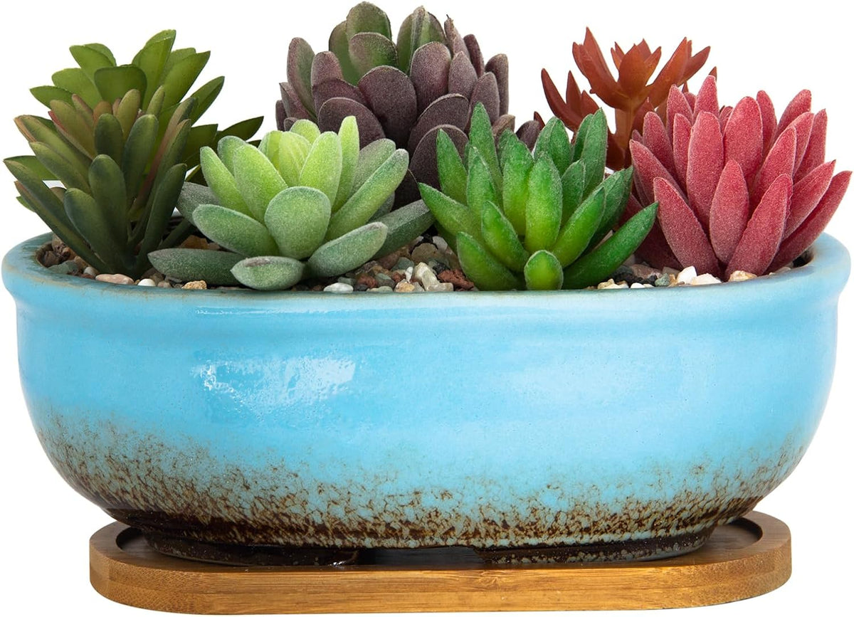 ARTKETTY Succulent Pots, 7.9'' Large Ceramic Pots for Indoor Cactus Plants