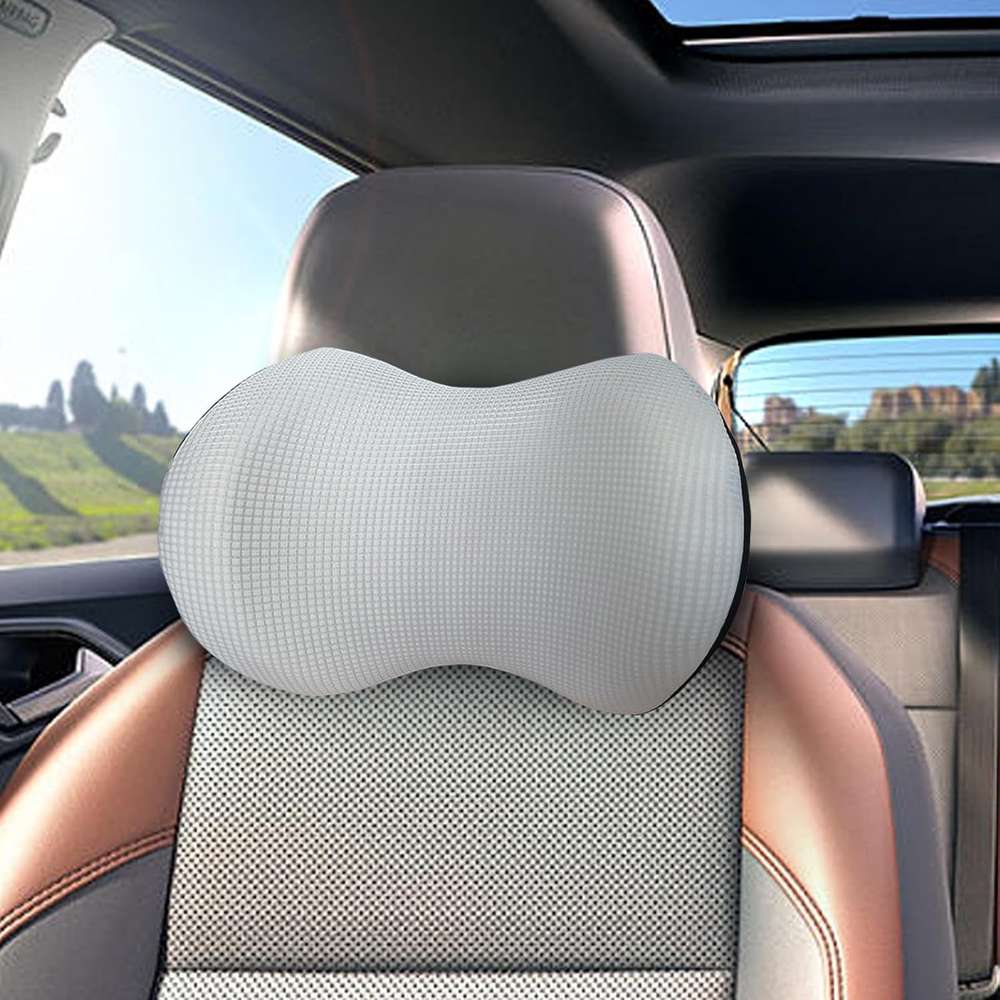 Really Soft Car Headrest Pillow, Car Pillow for Driving with Adjustable Strap, 100% Memory Foam Neck Pillow, Breathable Removable Cover & Ergonomic Design - Travel Car Neck Pillow(Lightblue Side Rope)