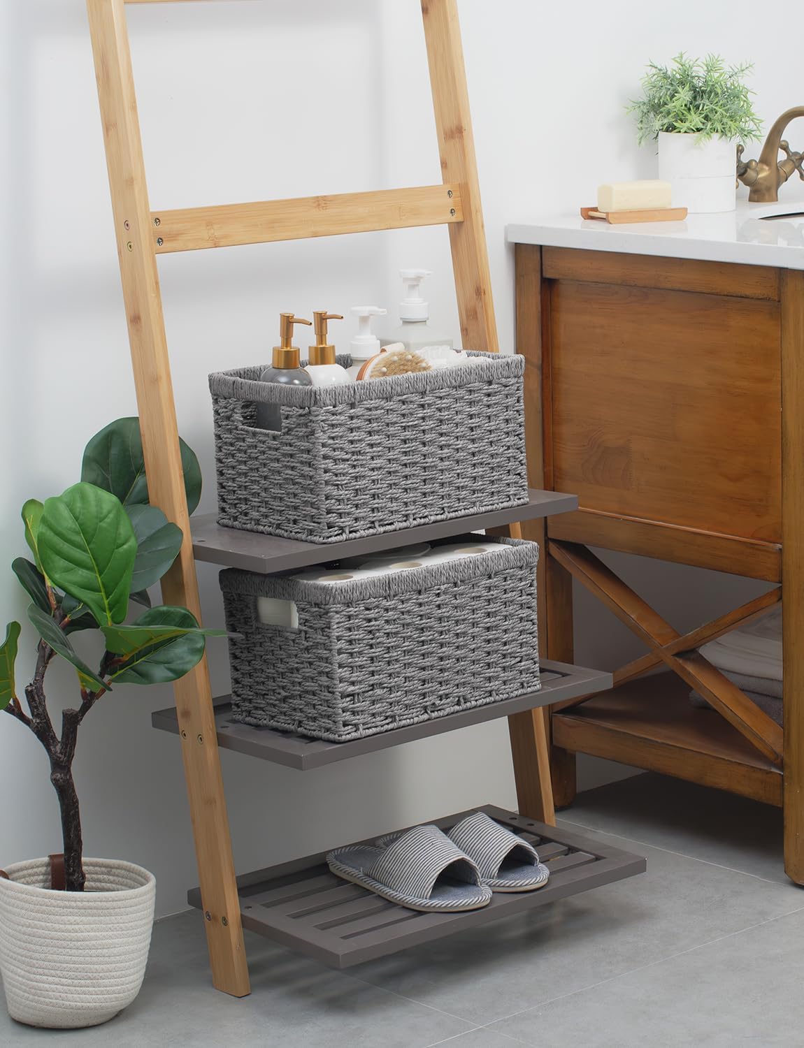 StorageWorks Wicker Storage Baskets, Gray Baskets for Storage, 2-Pack