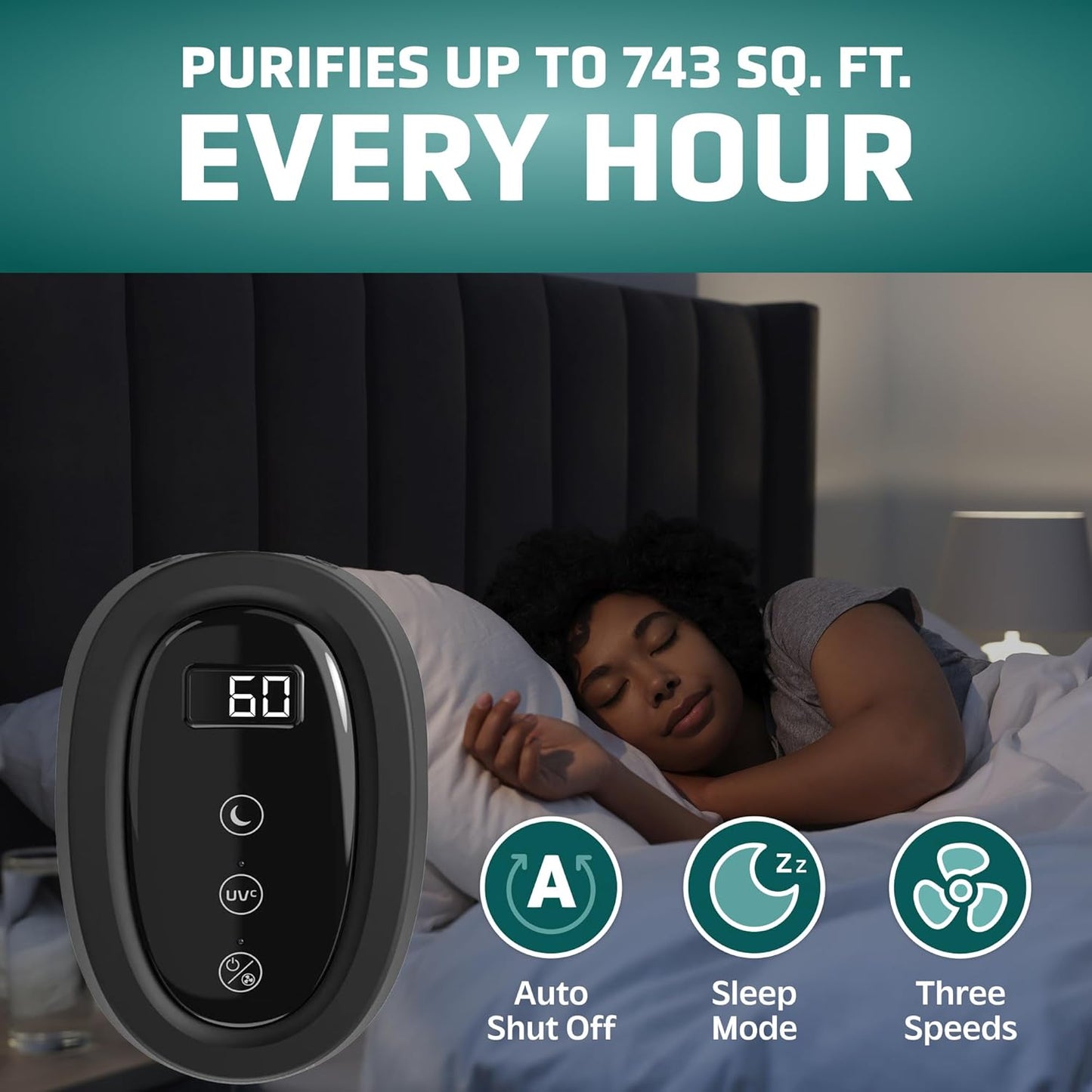 GermGuardian HEPA Indoor Large Room Air Purifier for Home - Pet Dander, Dust, Pollen, Smoke, and Odors in Bedroom, Office, and Kitchen - Air Quality Monitor and UV-C Light Combo - Black