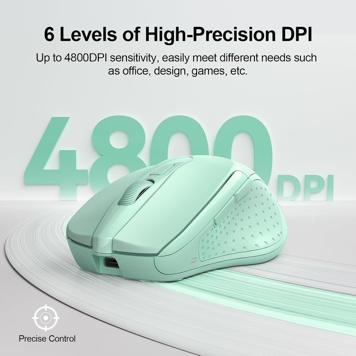 TECKNET Wireless Mouse, BT 5.0/2.4G, Rechargeable 6-DPI Silent, Green