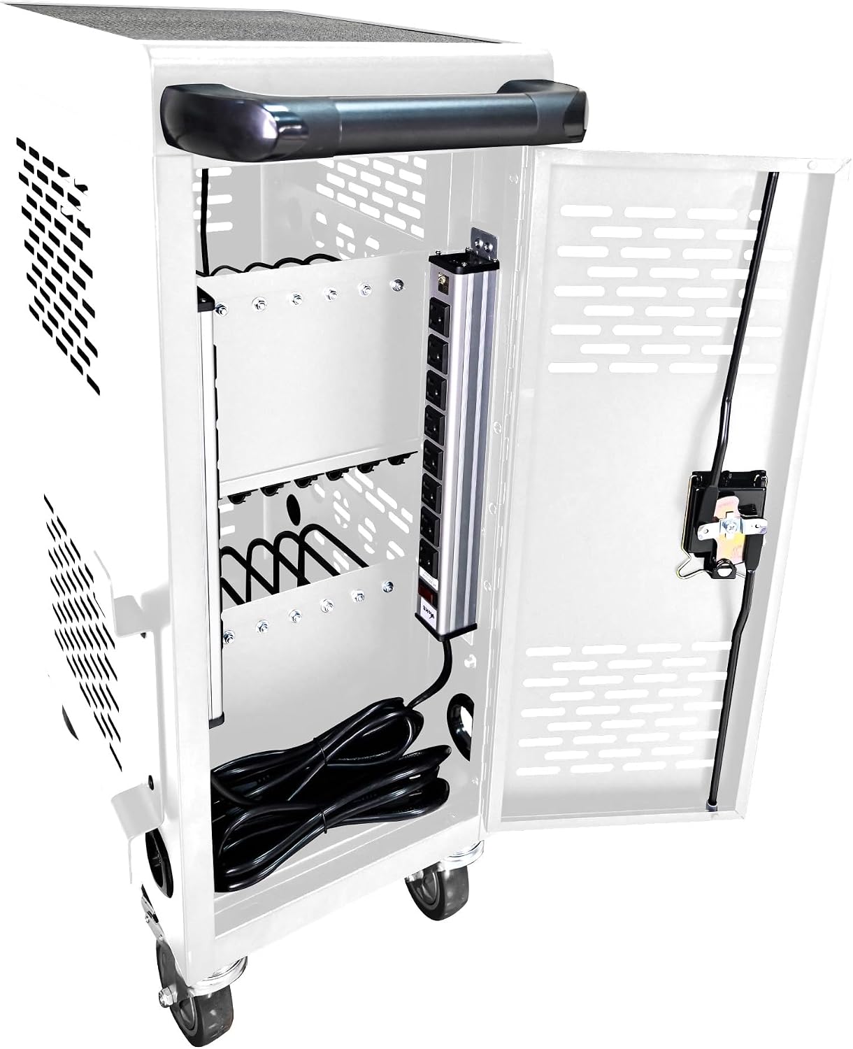 16-Bay Mobile Charging Cart with Lock, White | Laptop Storage, Access Lock, Cord Management, for iPads/Chromebooks up to 14", for School/Business