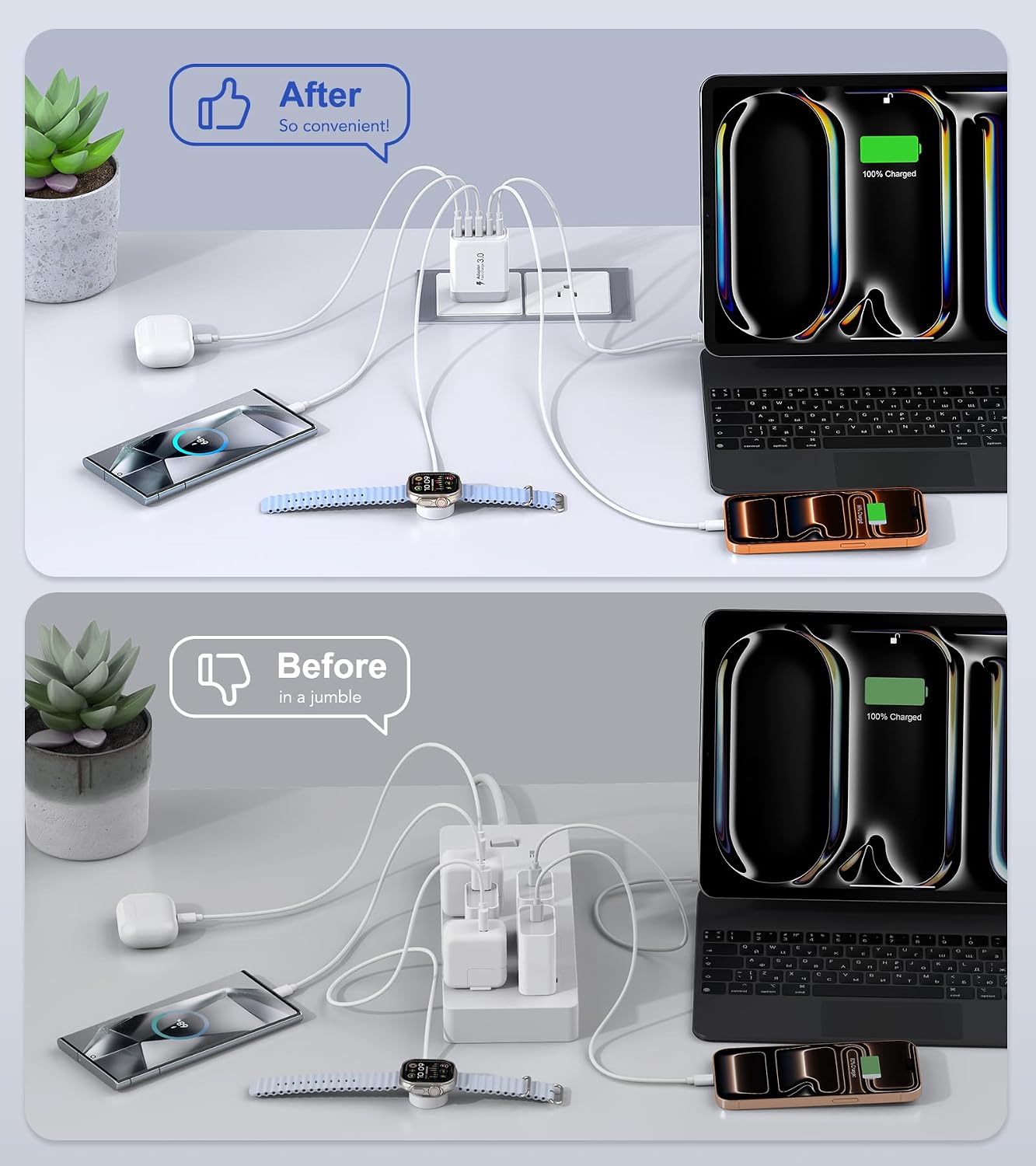 60W USB C Wall Charger Block, 2Pack 5-Port C Charger Fast Charging Block Dual PD Power Adapter&QC Wall Plug Multiport Type C Charging Cube Brick for iPhone 12/13/14/15/16/17 Pro Max, iPad,Samsung
