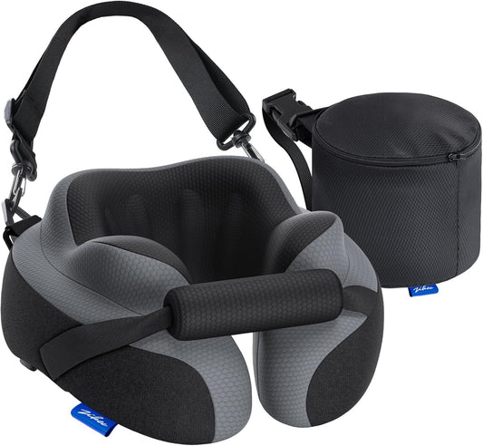 ZIKEE Ergonomic Travel Neck Pillow for Airplane, Dual-Hold Design to Stabilize Head and Neck on Flights, Ear-Free Memory Foam Airplane Travel Pillow, Quality Carrying Case, Breathable & Washable Cover