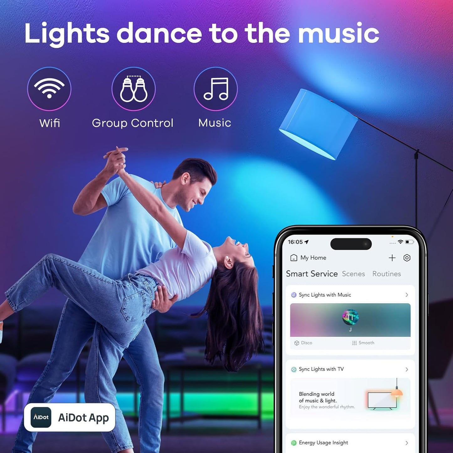 Linkind Smart Light Bulbs, Smart Bulb that Work with Alexa, Google Home, AiDot, LED Light Bulbs Color Changing RGBTW, 104 Preset Scene, Music Sync, Dotis, A19 E26 2.4G WiFi Bluetooth 60W 800LM, 4Pack