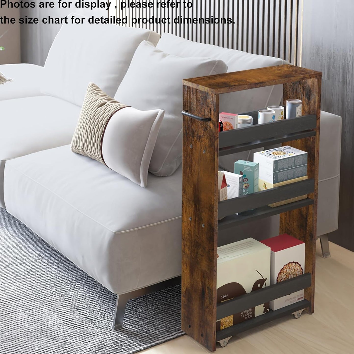 TEAMIX 4 Tier Slim Storage Cart with Handle, Slide Out Storage Rolling Utility Cart Mobile Shelving Unit Organizer Trolley for Small Spaces Kitchen Laundry Narrow Places