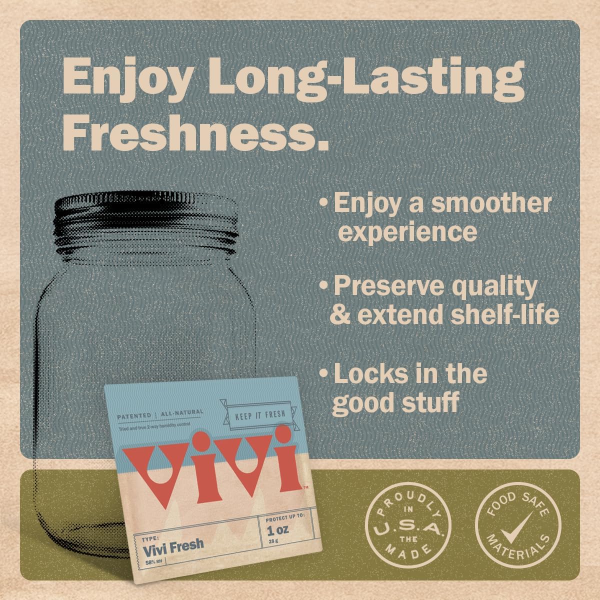 Vivi Fresh 1 Ounce Humidity Control Packs | 10-pack in Resealable Bag | For All Airtight Storage Containers, Store Longer and Preserve Freshness | Made in the USA by Boveda
