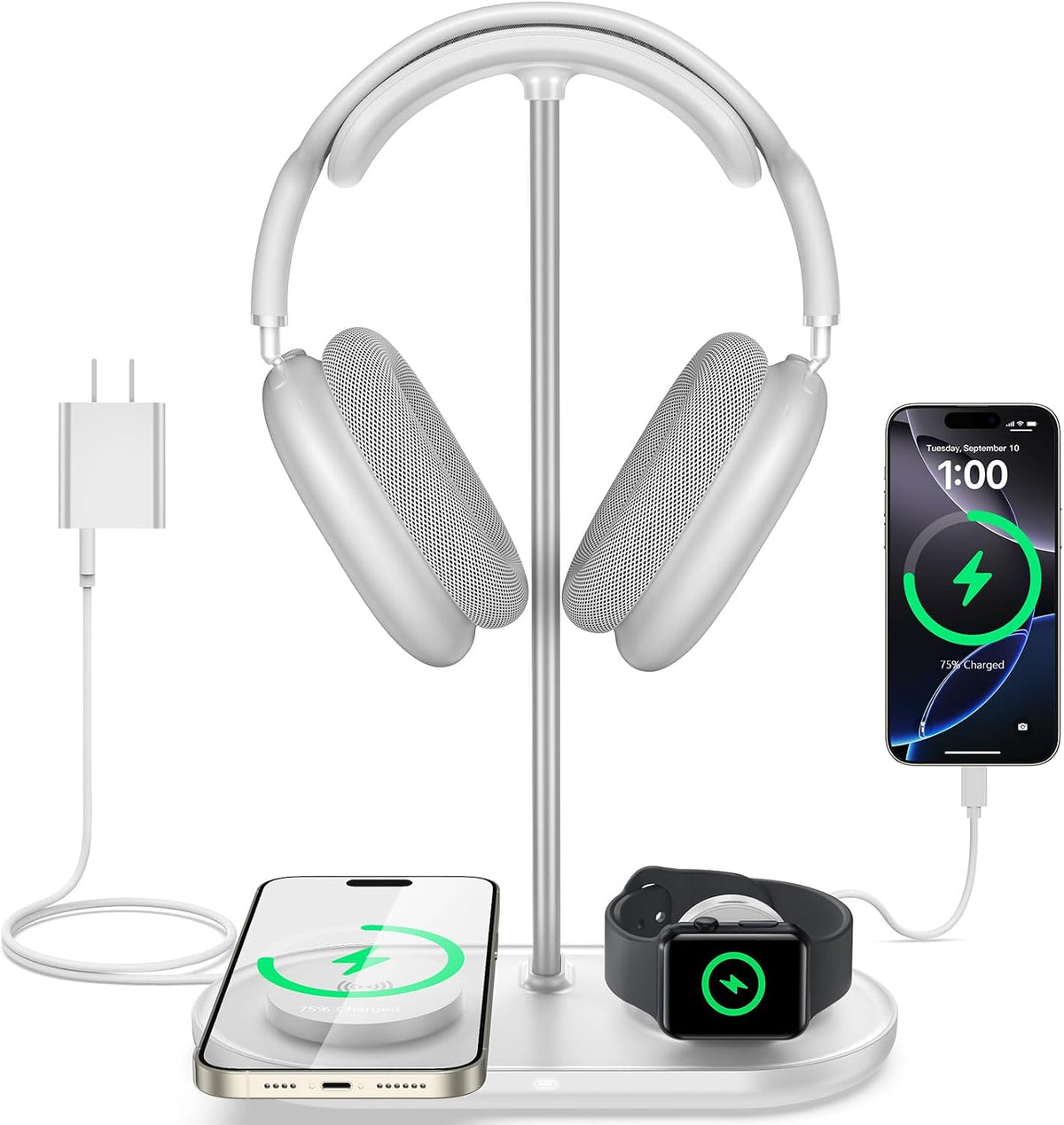 4 in 1 Headphone Stand, Airpod Max Charger Stand with 15W Wireless Charger