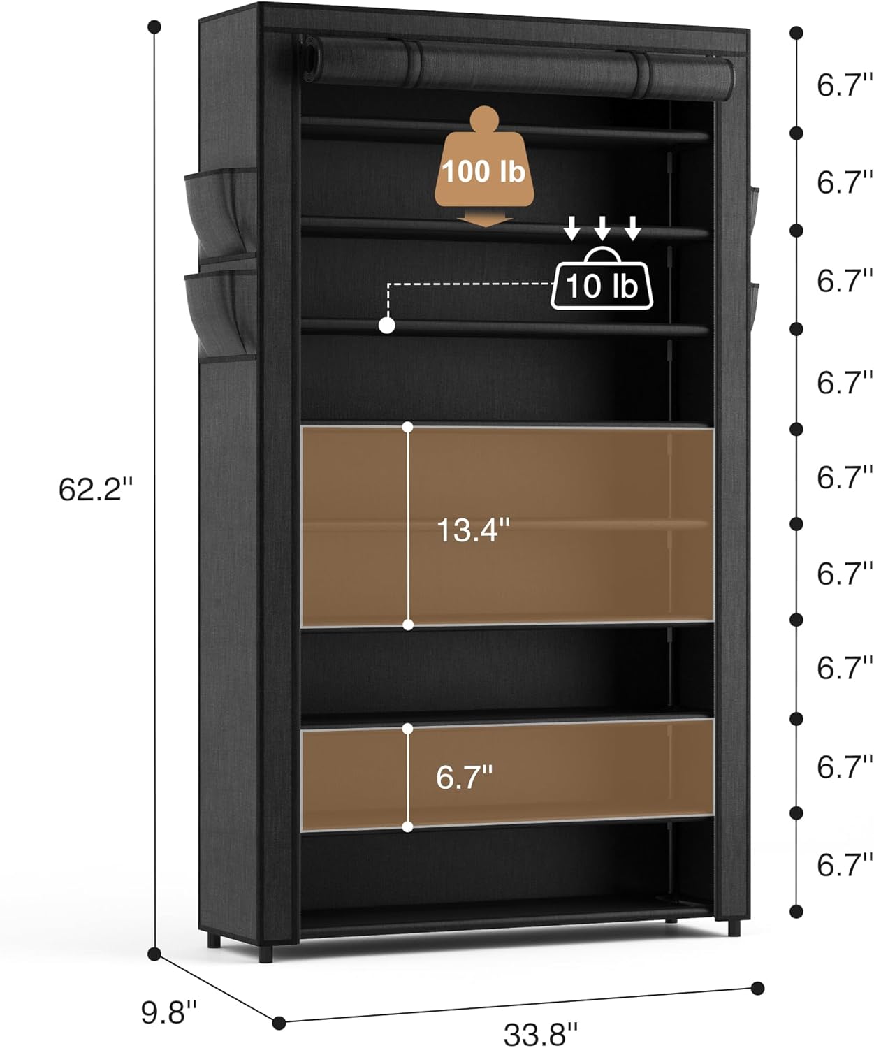 LANTEFUL Shoe Rack with Covers - 10 Tiers Tall Shoe Rack Organizer Large Capacity Shoe Shelf Storage 40 Pairs Space Saving Vertical Shoe Storage Organizer for Closet, Entryway, Dorm, Bedroom