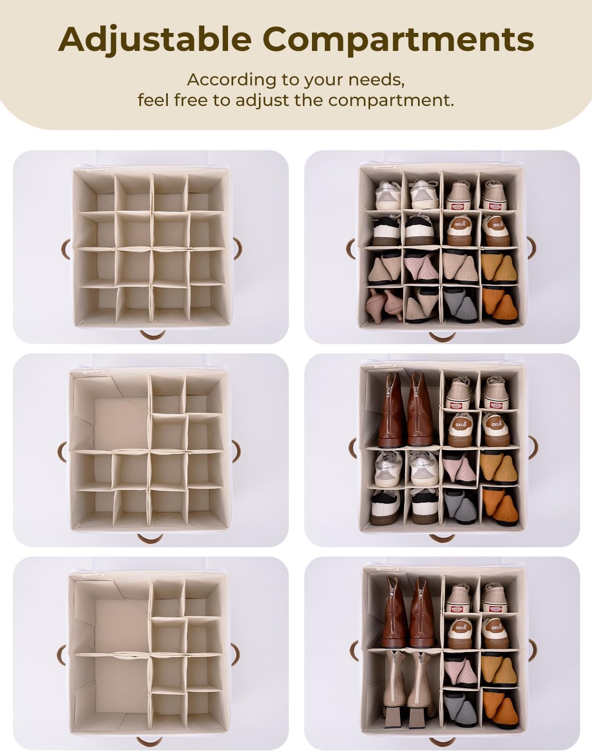 StorageWorks 16-Pair Fabric Shoe Storage Box for Closet, Brown and White