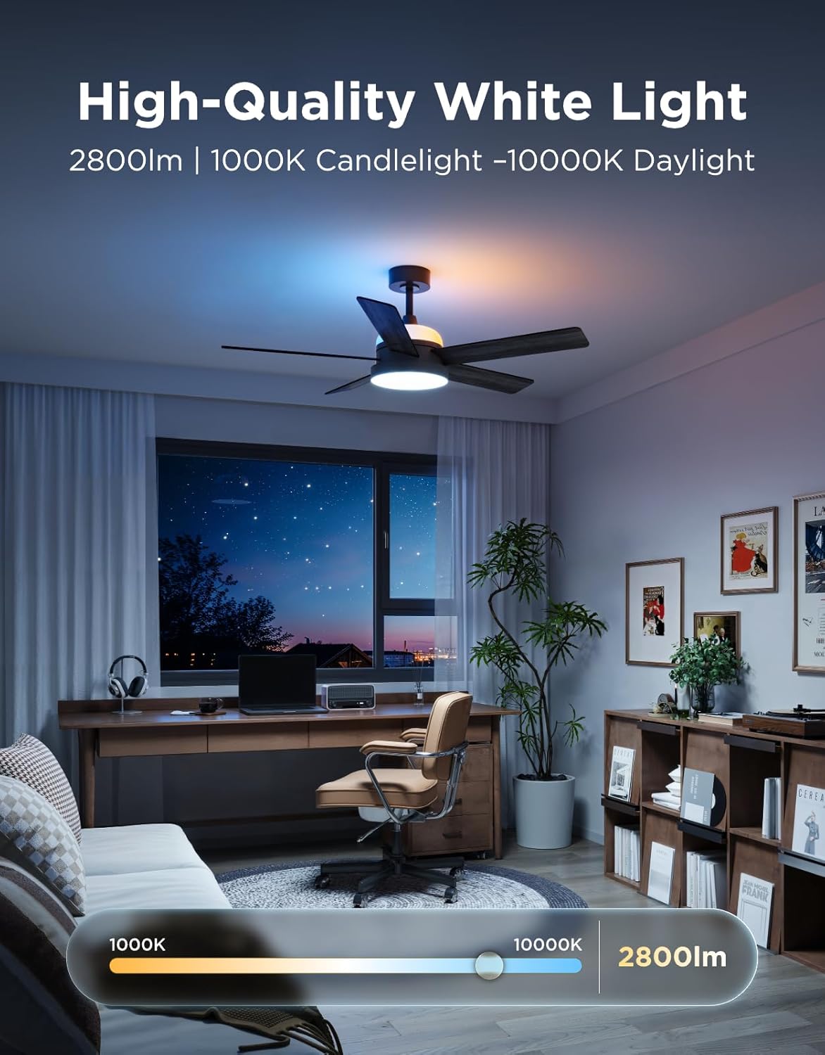 Govee Ceiling Fan with Lights, RGBIC Smart 52'' Low Profile Ceiling Fan with Lights and Remote, Reversible DC Motor, Dimmable, 2800lm, Ceiling Fan for Bedroom, Living Room, Black