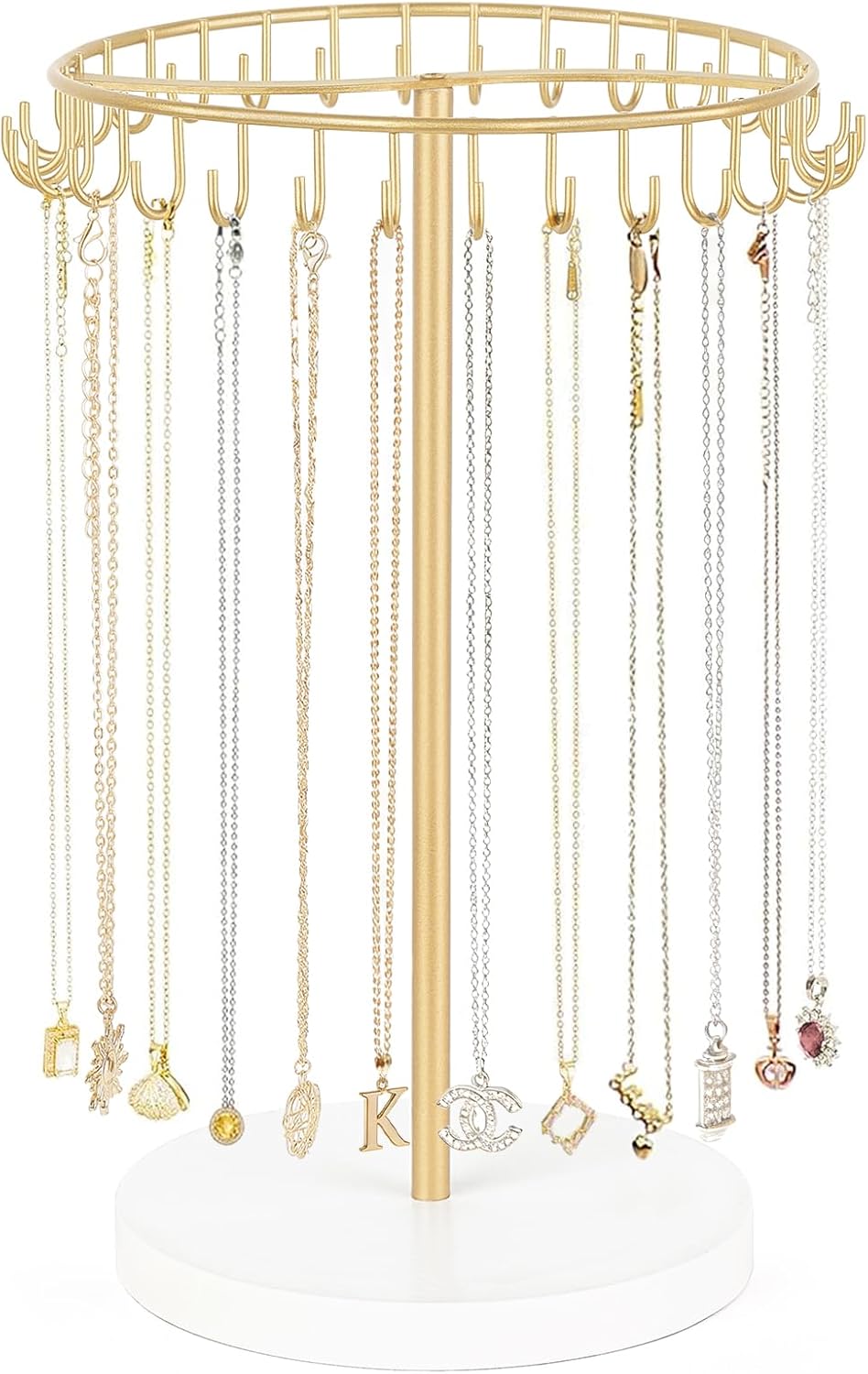 Mkono Necklace Holder Metal Jewelry Display Stand Necklace Organizer with 22 Hooks for Storage and Hanging Bracelet Keychain Home Room Decor for Women,Gold